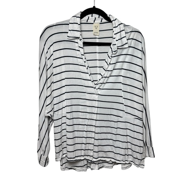 Free People Can't Fool Me Nautical Stripe Oversize Shirt Top Dolman SZ XS Vneck - Picture 1 of 10